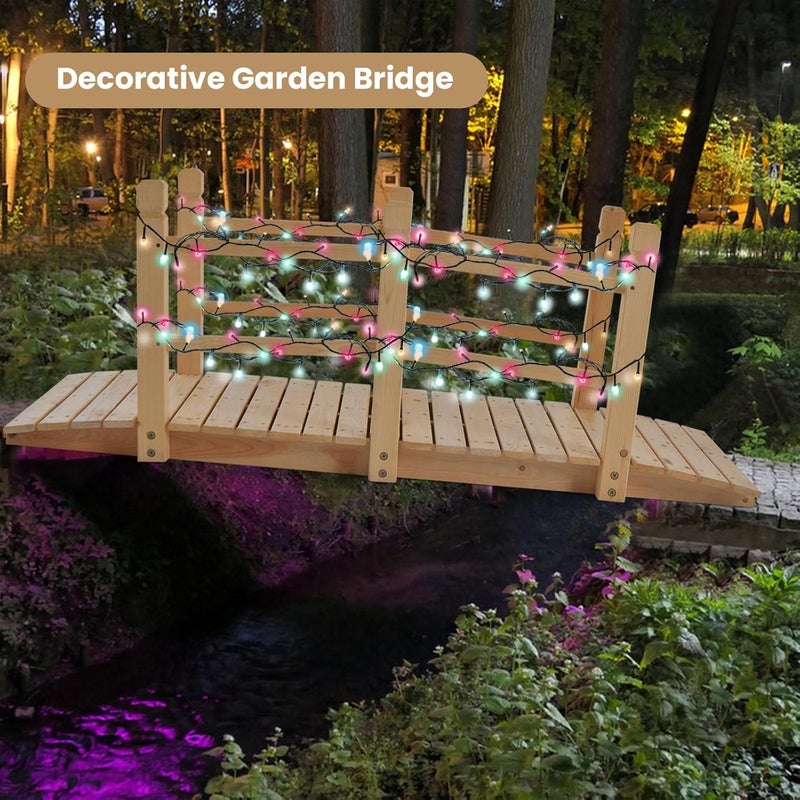 HAPPYGRILL 5FT Wooden Garden Bridge, Decorative Pond Landscaping Bridge with Classic Arc Footbridge & Double Safety Railings, Garden Bridges for Outdoors, Backyard, Garden Farm (Natural) - Image 3